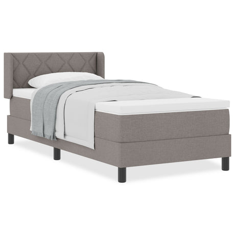 Box Spring Bed With Mattress Taupe 90X200 Cm Fabric,  Headboard Diamond Blocks Design Taupe 90 Cm Fabric