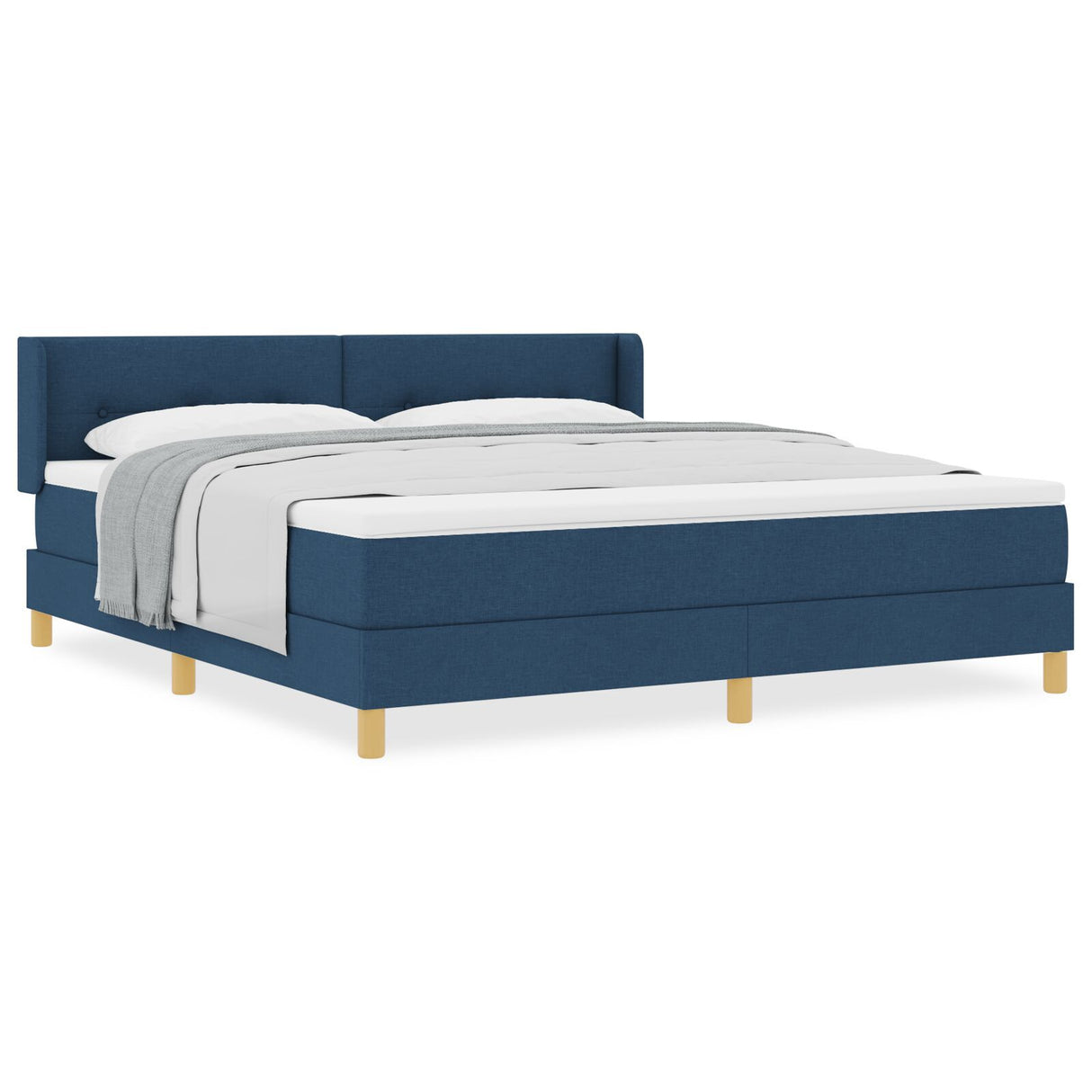Box Spring Bed With Mattress Blue 180X200 Cm Fabric,  Headboard Button Tufted Blue 180 Cm Fabric