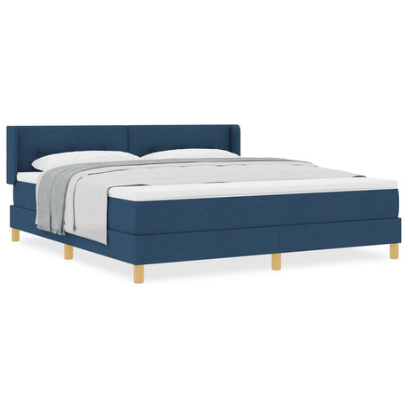 Box Spring Bed With Mattress Blue 180X200 Cm Fabric,  Headboard Button Tufted Blue 180 Cm Fabric
