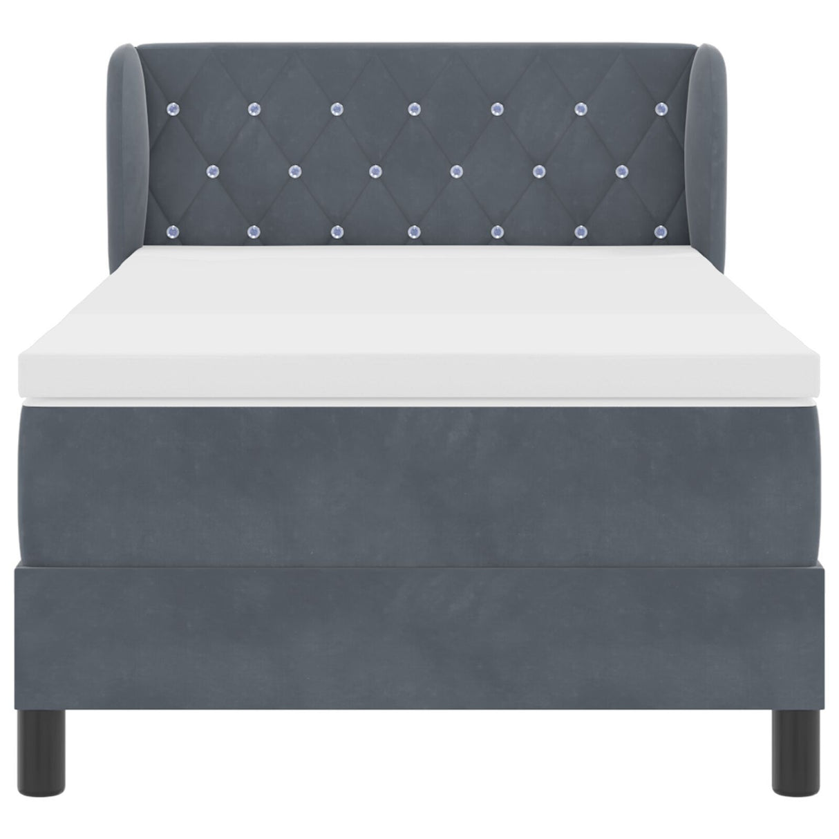 Box Spring Bed With Mattress In Dark Grey, 100X200 Cm, Velvet