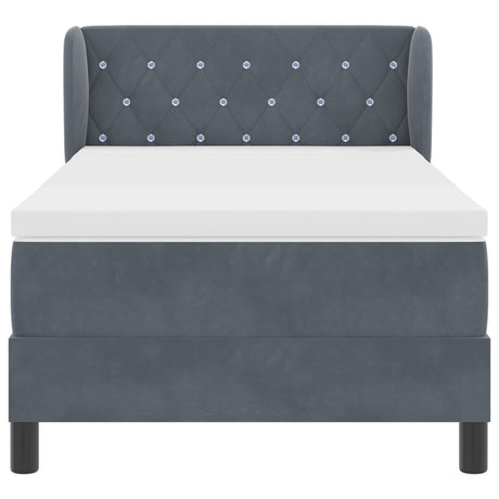 Box Spring Bed With Mattress In Dark Grey, 100X200 Cm, Velvet
