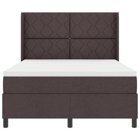 Box Spring Bed With Mattress & Led Dark Brown 140X200 Cm Fabric