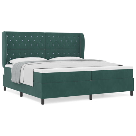 Box Spring Bed With Mattress Dark Green 200X200 Cm Velvet