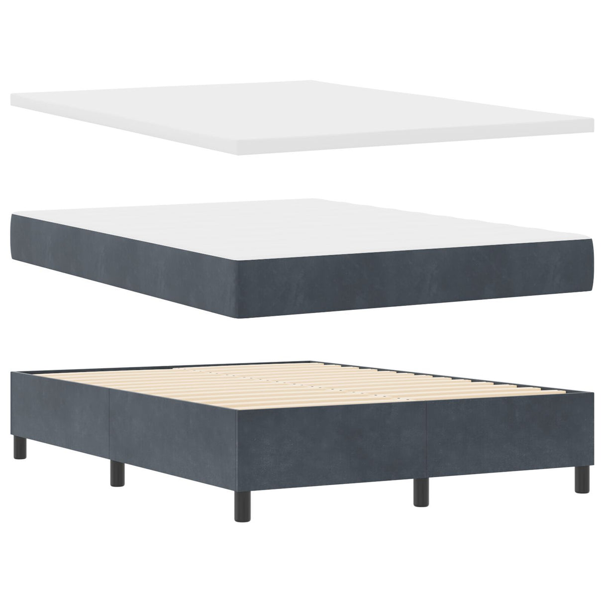 Box Spring Bed With Mattress & Led Dark Grey 140X190 Cm Velvet