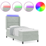 Box Spring Bed With Mattress & Led Light Grey 100X200 Cm Velvet