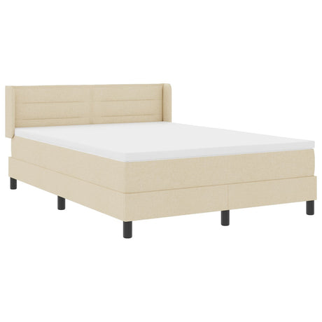 Box Spring Bed With Mattress Cream 140X190 Cm Fabric,  Headboard Lines Design Cream 140 Cm Fabric