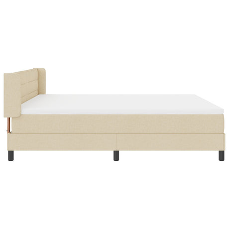 Box Spring Bed With Mattress Cream 180X200 Cm Fabric,  Headboard Lines Design Cream 180 Cm Fabric