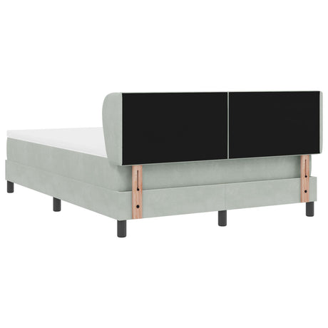 Box Spring Bed With Mattress In Light Grey, 140X190 Cm, Velvet