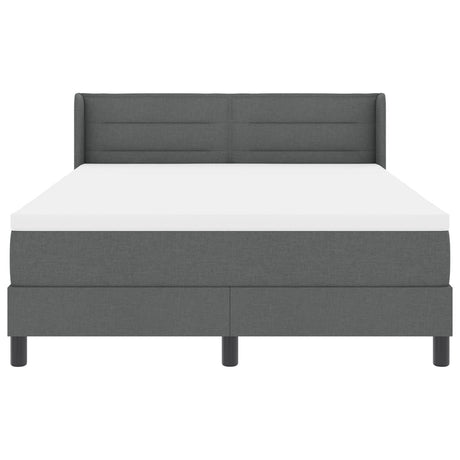 Box Spring Bed With Mattress Dark Grey 160X200 Cm Fabric,  Headboard Lines Design Dark Grey 160 Cm Fabric