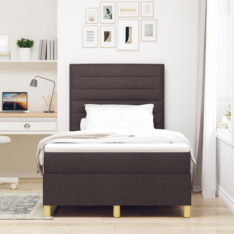 Box Spring Bed With Mattress & Led Dark Brown 120X190 Cm Fabric