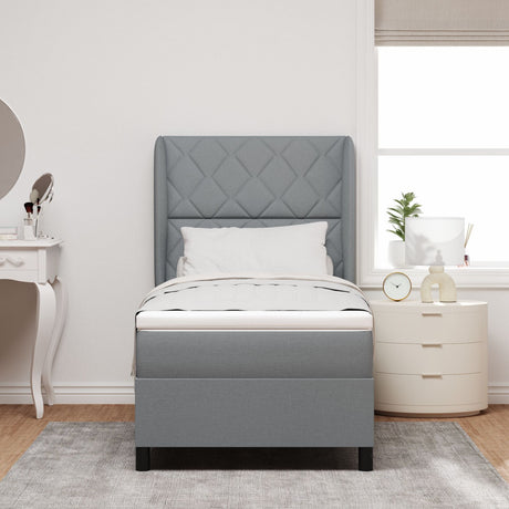 Box Spring Bed With Mattress - Light Gray, 90X200 Cm, Fabric
