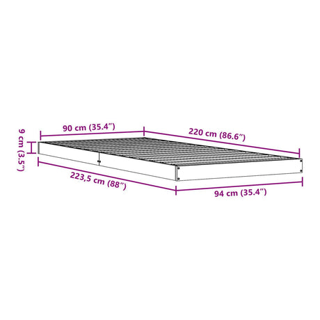 Floor Bed Frame 90X220 Cm Solid Wood Pine