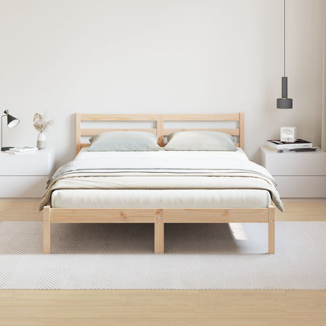 Bed Frame With Headboard 140X210 Cm Solid Wood Pine