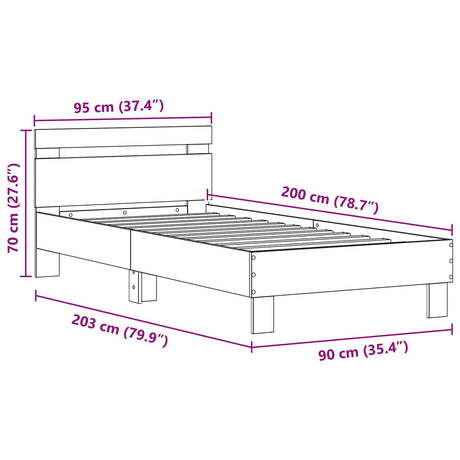 Bed Frame With Led Lights Artisan Oak 90X200 Cm Engineered Wood