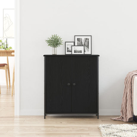 Sideboard Black Oak 70X30X80 Cm Engineered Wood And Steel