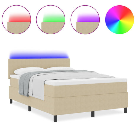Box Spring Bed With Mattress & Led Light Green Grey 140X200 Cm Corduroy Fabric