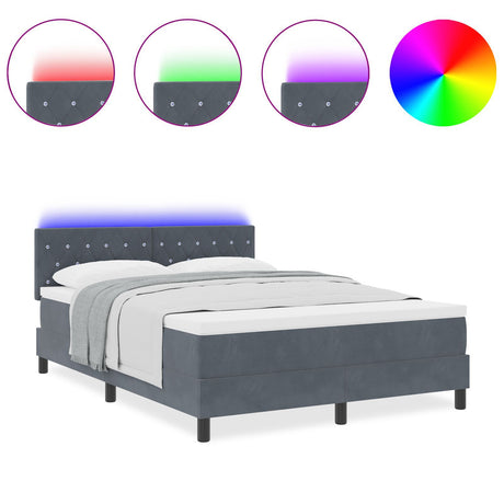 Box Spring Bed With Mattress & Led Dark Grey 140X190 Cm Velvet