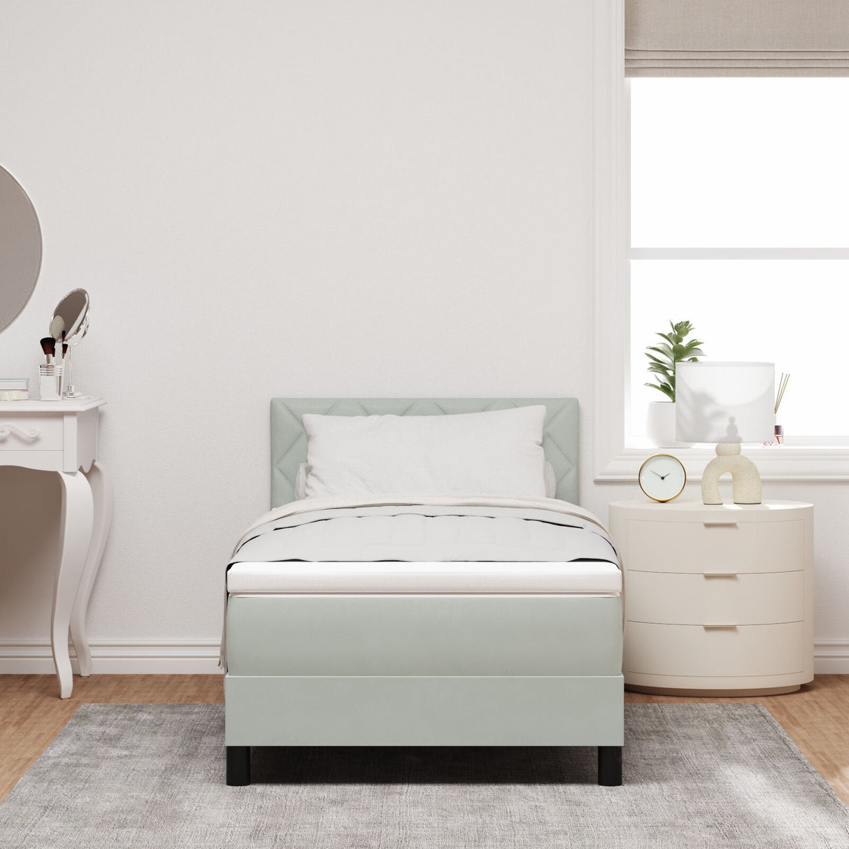Box Spring Bed With Mattress & Led Light Grey 100X200 Cm Velvet