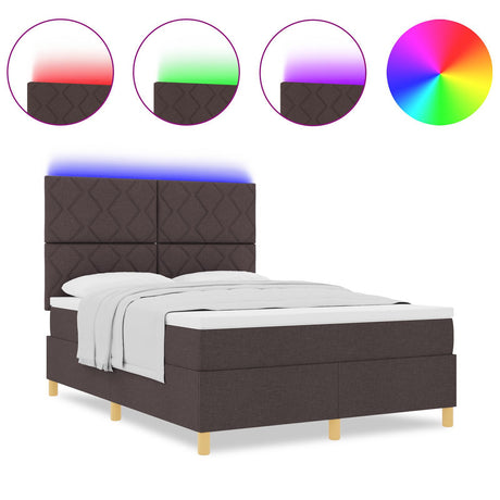 Box Spring Bed With Mattress & Led Dark Brown 140X200 Cm Fabric
