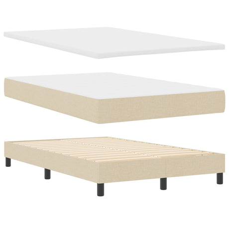 Box Spring Bed With Mattress & Led Cream 120X190 Cm Fabric