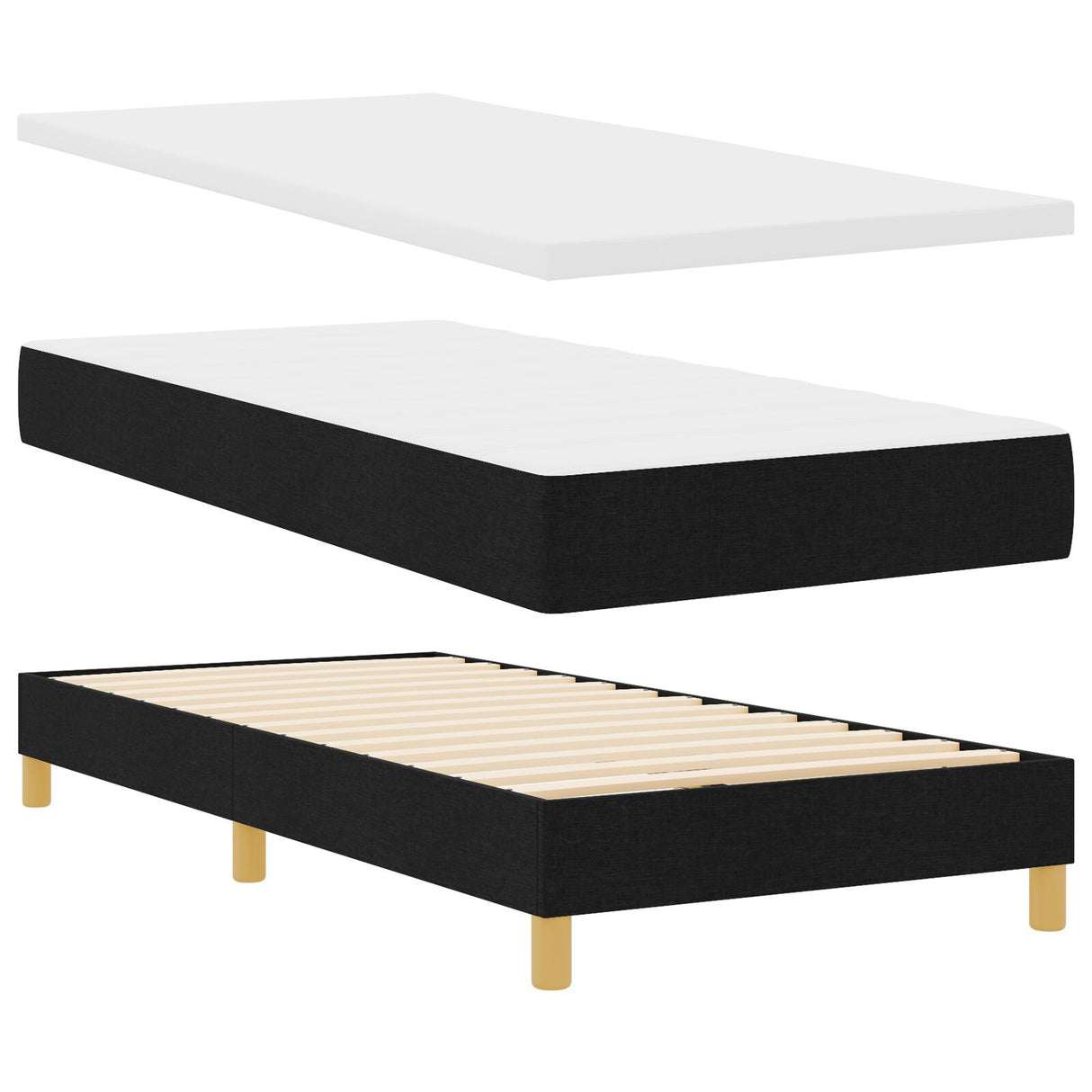 Box Spring Bed With Mattress & Led Black 100X200 Cm Fabric