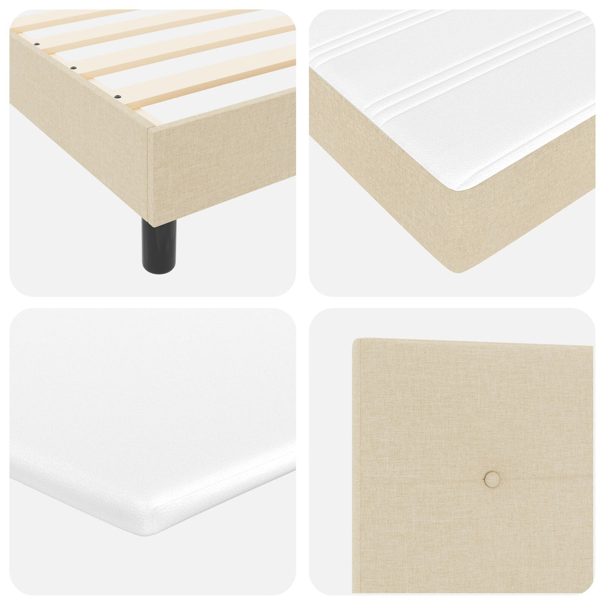 Box Spring Bed With Mattress & Led Cream 120X190 Cm Fabric