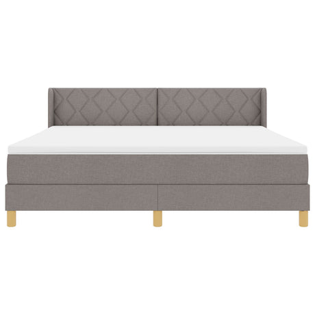 Box Spring Bed With Mattress Taupe 180X200 Cm Fabric,  Headboard Diamond Blocks Design Taupe 180 Cm Fabric