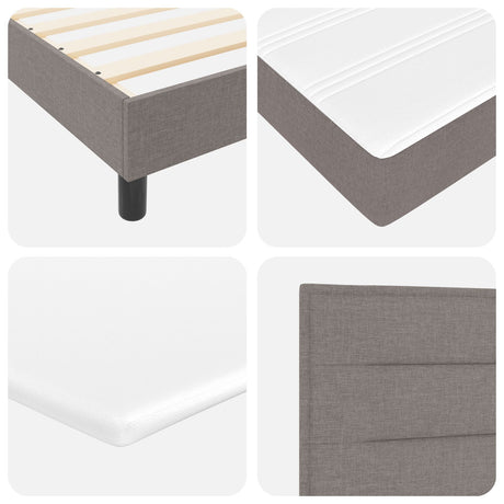 Box Spring Bed With Mattress Taupe 140X190 Cm Fabric,  Headboard Lines Design Taupe 140 Cm Fabric