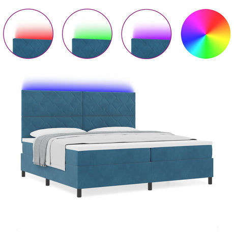 Box Spring Bed With Mattress & Led Dark Blue 200X200 Cm Velvet