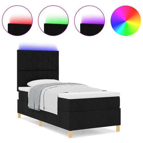 Box Spring Bed With Mattress & Led Black 100X200 Cm Fabric