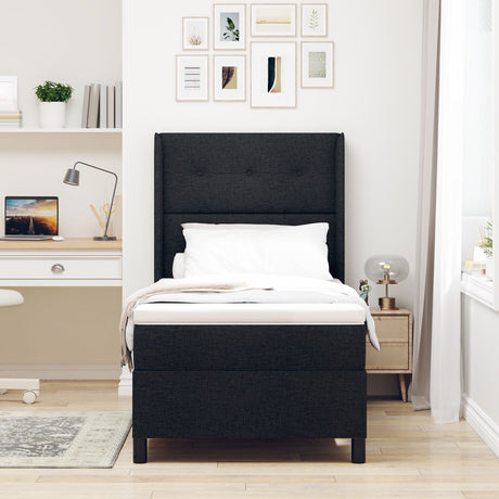 Box Spring Bed With Mattress & Led Black 90X200 Cm Fabric