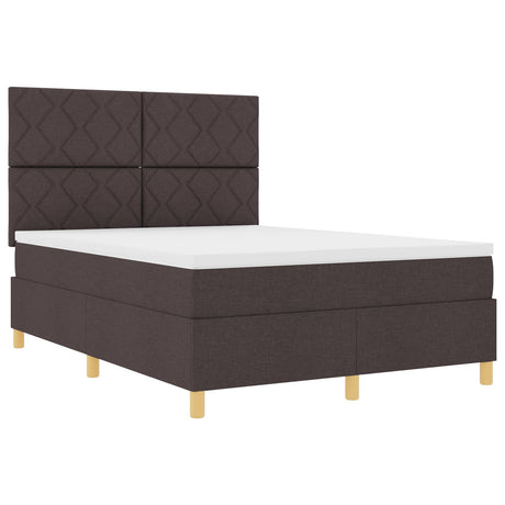 Box Spring Bed With Mattress & Led Dark Brown 140X200 Cm Fabric
