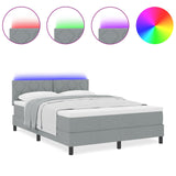Box Spring Bed With Mattress & Led Light Grey 140X200 Cm Fabric