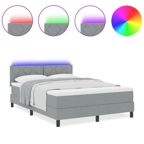 Box Spring Bed With Mattress & Led Light Grey 140X200 Cm Fabric