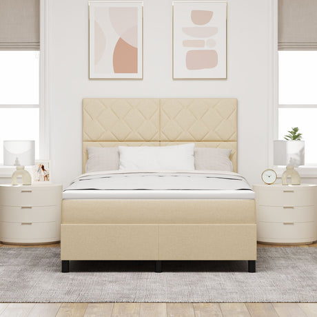 Box Spring Bed With Mattress & Led Cream 140X200 Cm Fabric