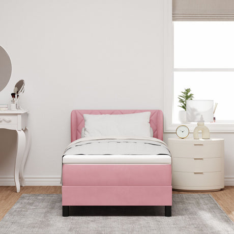 Box Spring Bed With Mattress In Pink, 90X190 Cm, Velvet