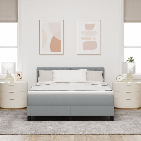 Box Spring Bed With Mattress & Led Light Grey 160X200 Cm Fabric