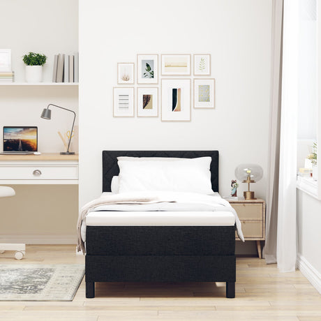 Box Spring Bed With Mattress & Led Black 90X200 Cm Fabric