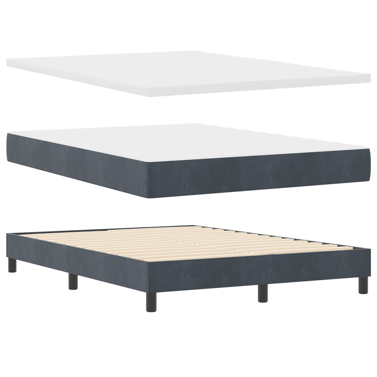 Box Spring Bed With Mattress & Led Dark Grey 160X200 Cm Velvet