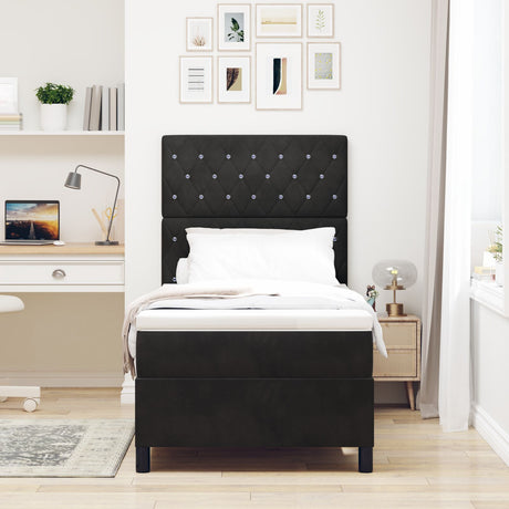 Box Spring Bed With Mattress & Led Black 100X200 Cm Velvet