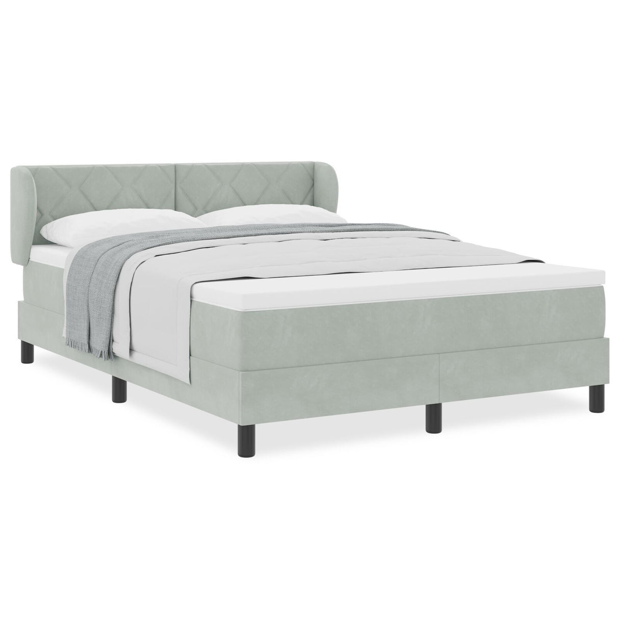 Box Spring Bed With Mattress In Light Grey, 140X190 Cm, Velvet