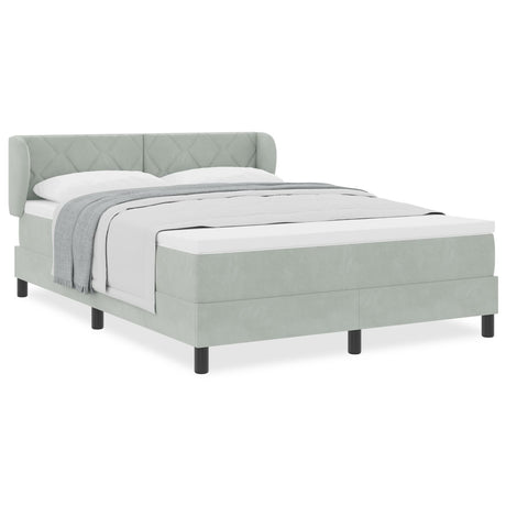 Box Spring Bed With Mattress In Light Grey, 140X190 Cm, Velvet