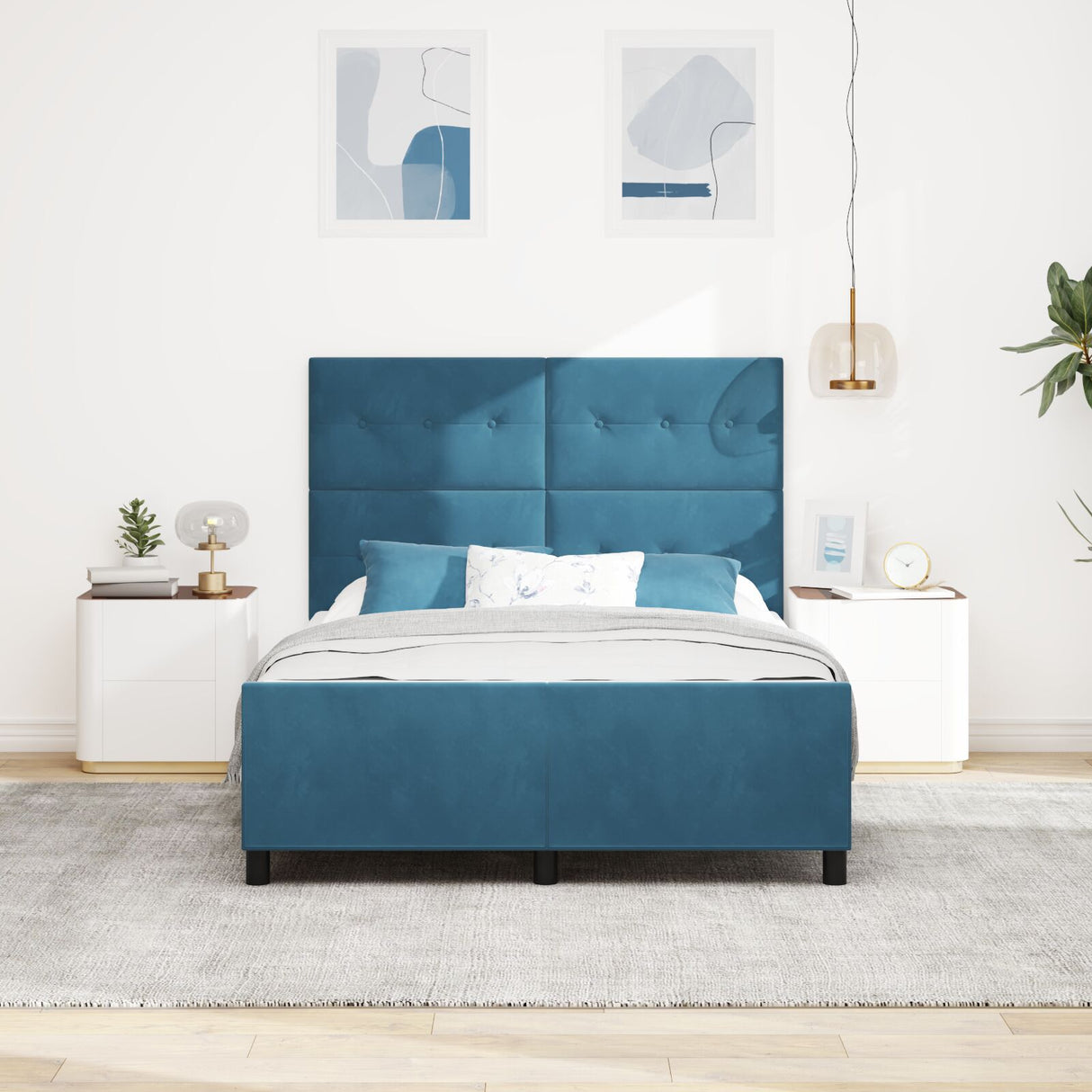 Bed Frame Dark Blue 140X190 Cm Velvet