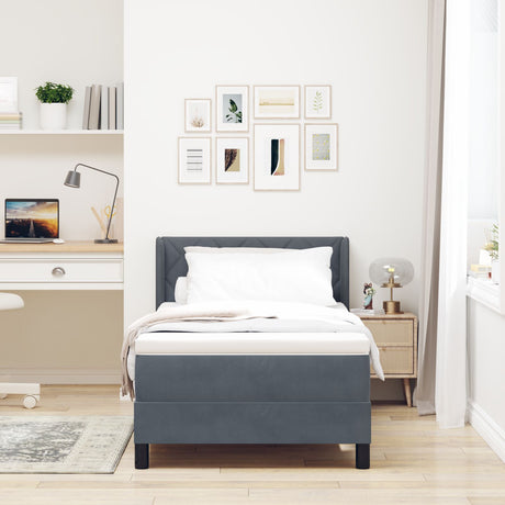 Box Spring Bed With Mattress Dark Grey 90X200 Cm Velvet
