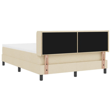Box Spring Bed With Mattress Cream 160X200 Cm Fabric,  Headboard Lines Design Cream 160 Cm Fabric