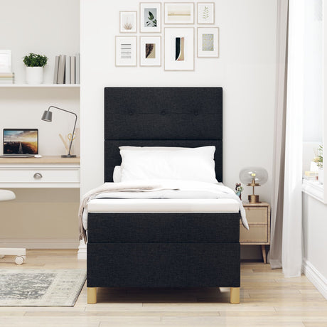 Box Spring Bed With Mattress & Led Black 80X200 Cm Fabric