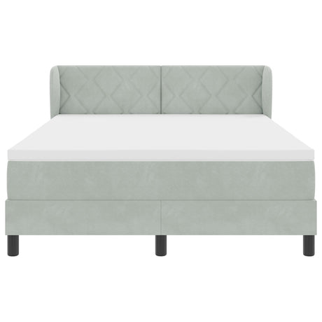 Box Spring Bed With Mattress In Light Grey, 140X190 Cm, Velvet