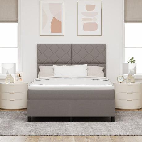 Box Spring Bed With Mattress & Led Taupe 160X200 Cm Fabric