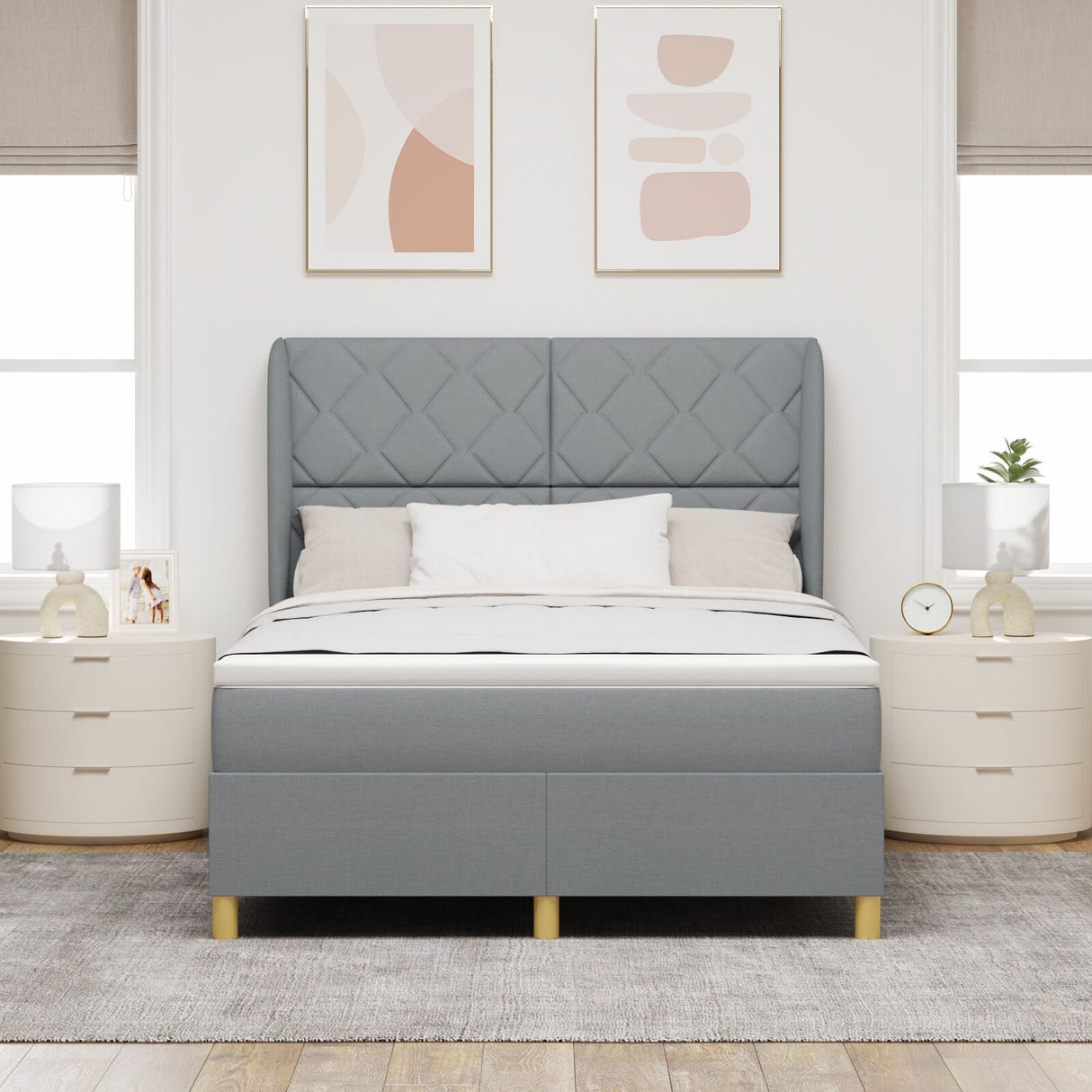 Box Spring Bed With Mattress Light Grey 160X200 Cm Fabric