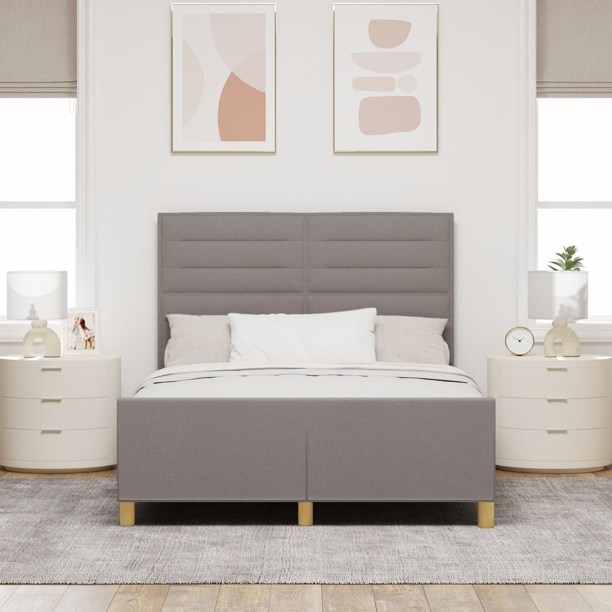 Bed Frame In Taupe, 160X200 Cm Fabric